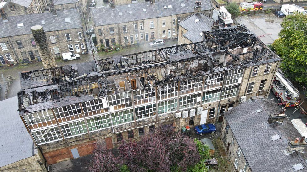 Drone footage of fire damaged building