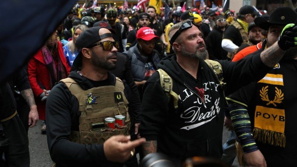 Proud Boys march in protest in December in Washington DC