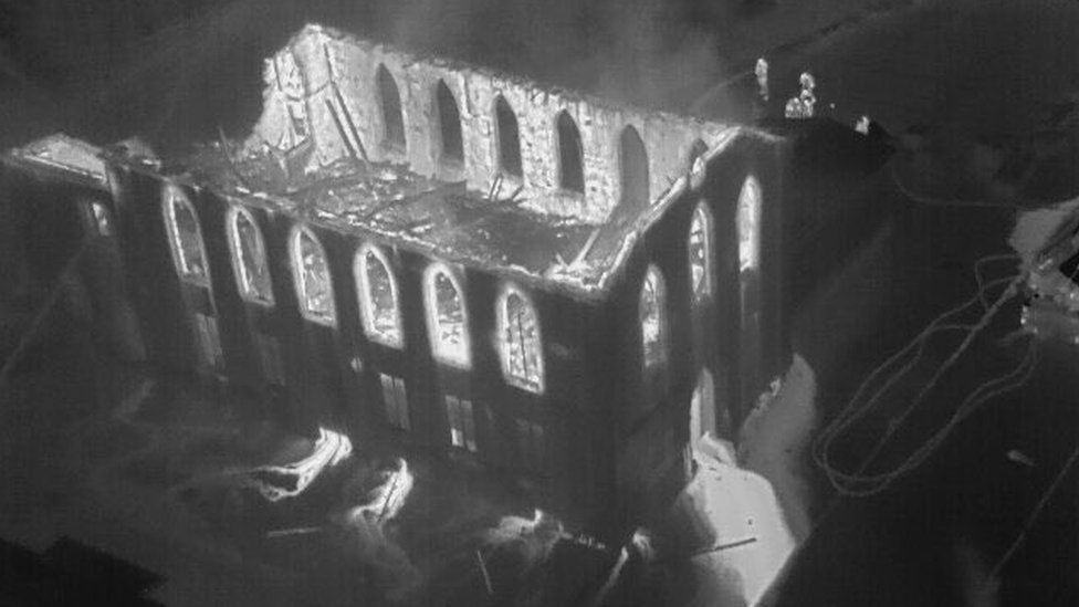 Aerial thermal image of fire at a former church in Oldham.