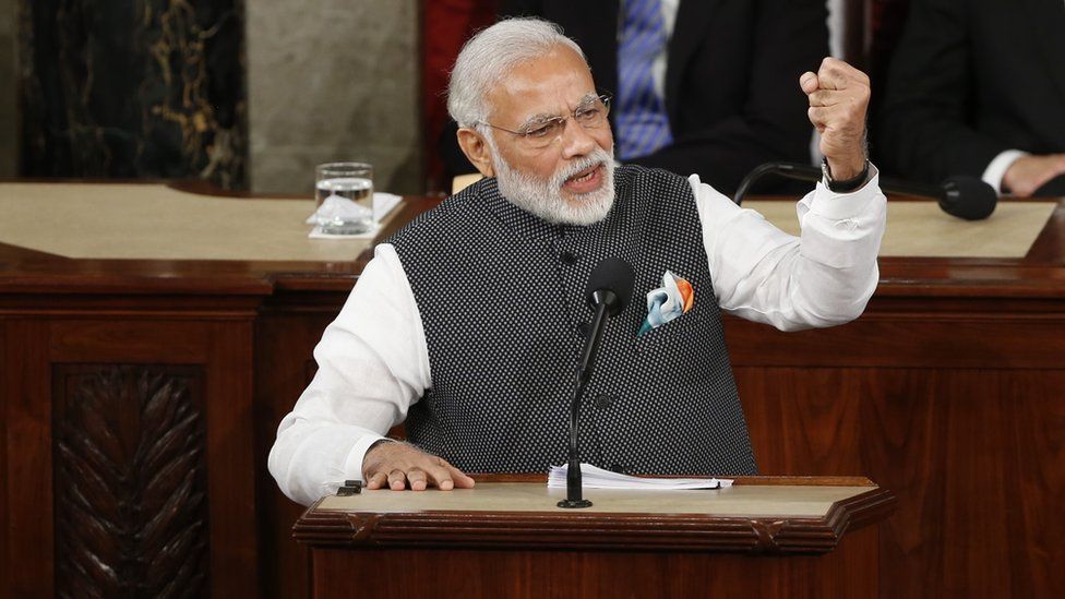 Indian Prime Minister Narendra Modi gestures while addressing a joint meeting of Congress on Capitol Hill in Washington. 8 June 2016.