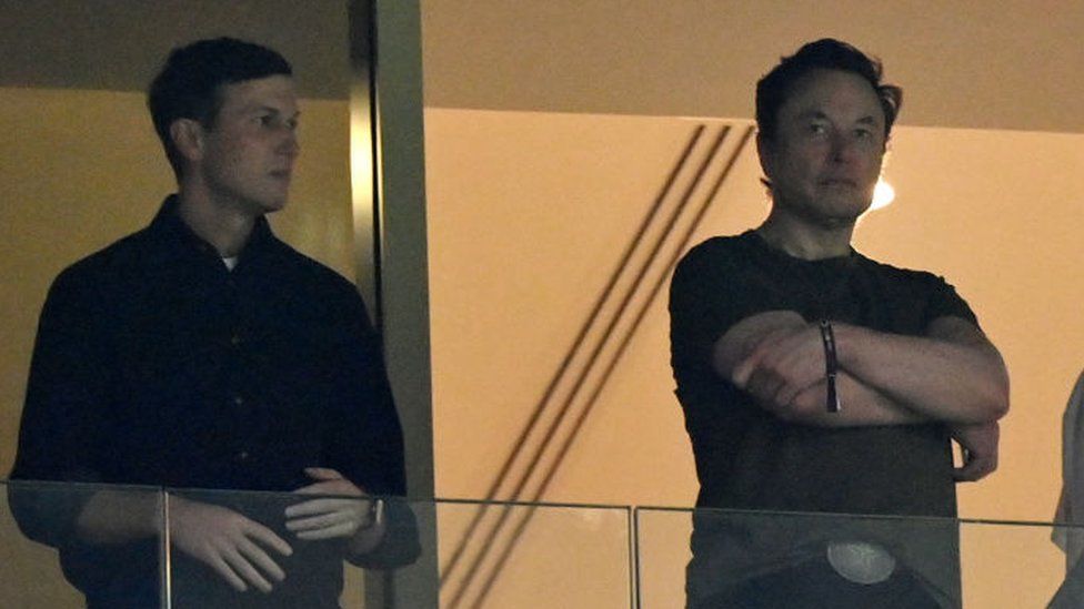 Elon Musk (R) and Jared Kushner