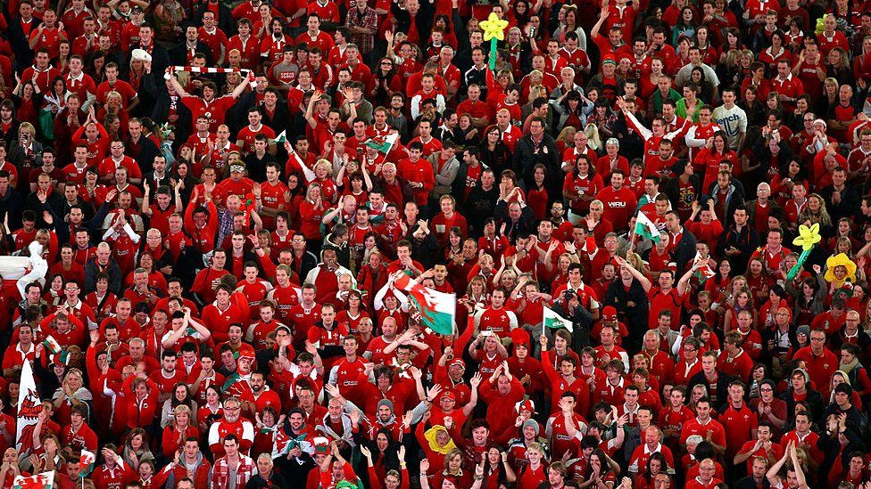 Wales rugby fans at Principality Stadium, Cardiff