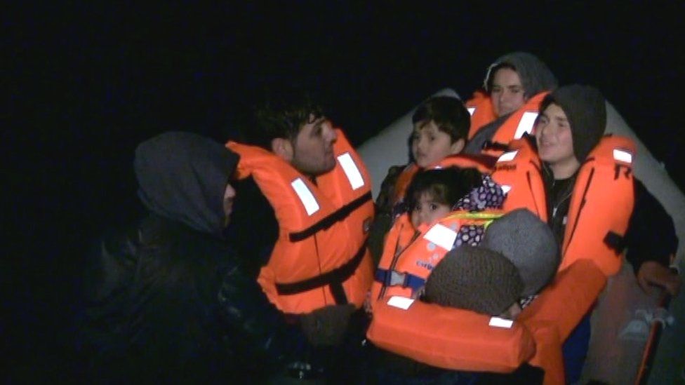 Nine people, including several children were found on the dinghy