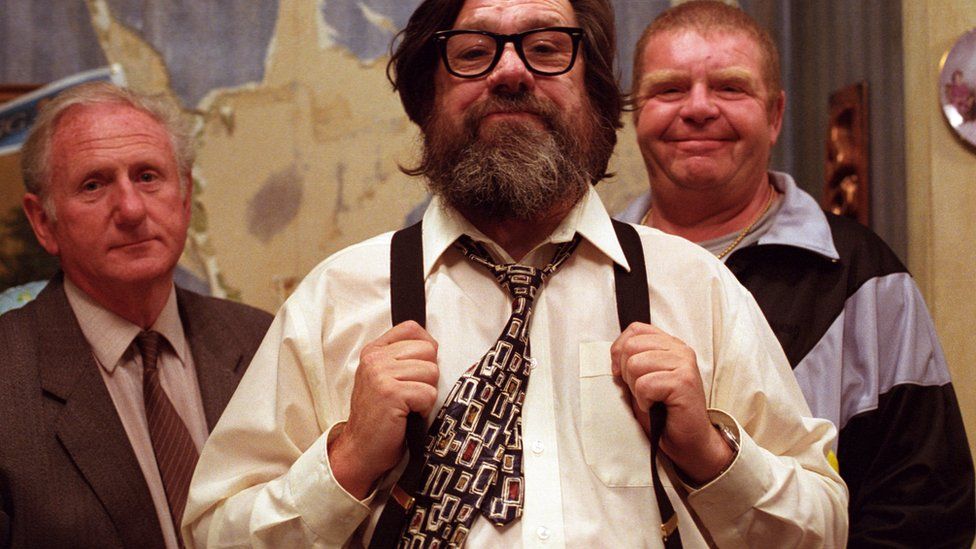Peter Martin as Joe, Ricky Tomlinson as Jim and Geoffrey Hughes as Twiggy in The Royle Family