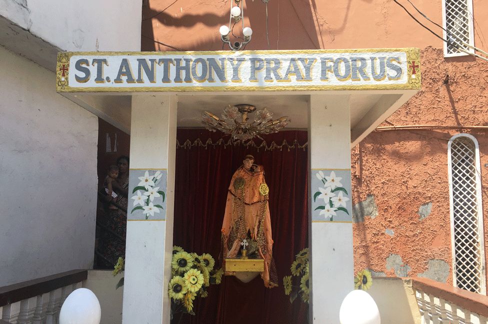 Sign at St Anthony's reads "St Anthony pray for us"