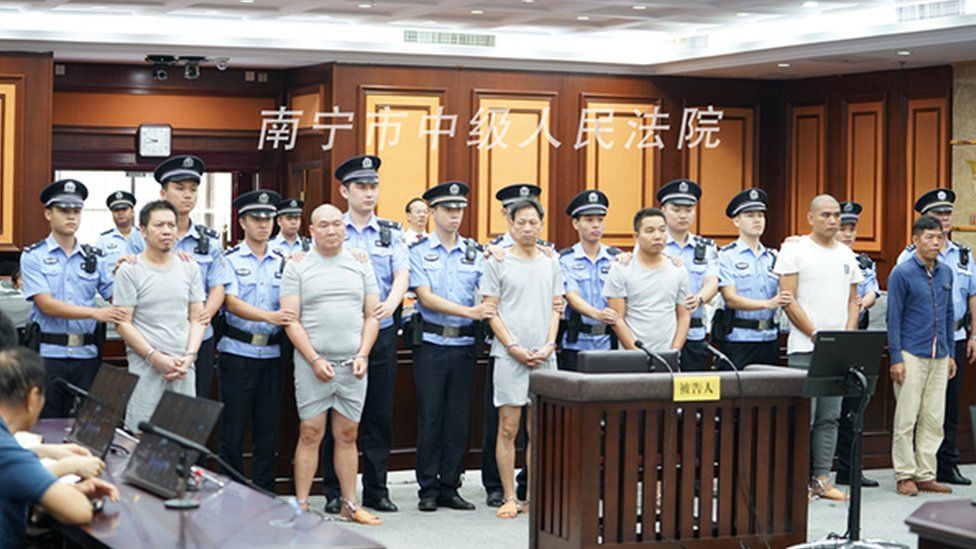 The six defendants in court in Nanning