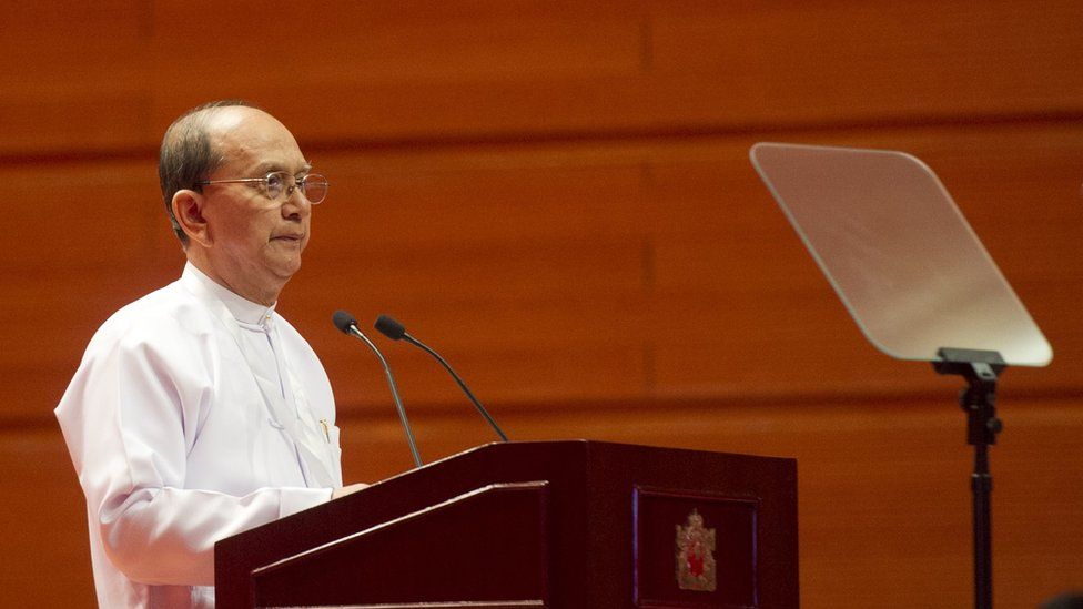 Myanmar's ex- President Thein Sein delivers a speech during the opening ceremony of Union Peace Conference in MICC