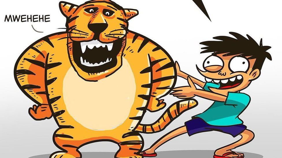 A cartoon of the tiger and a boy