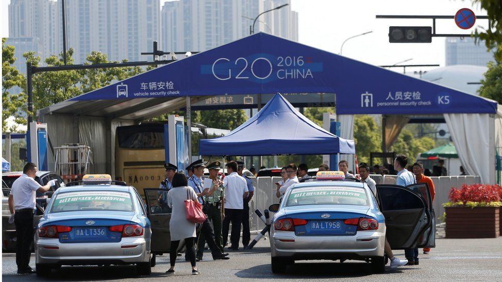 The entrance to a conference centre, where the G20 summit will be held, is pictured before the G20 Summit in Hangzhou, Zhejiang Province, China 31 August 2016.