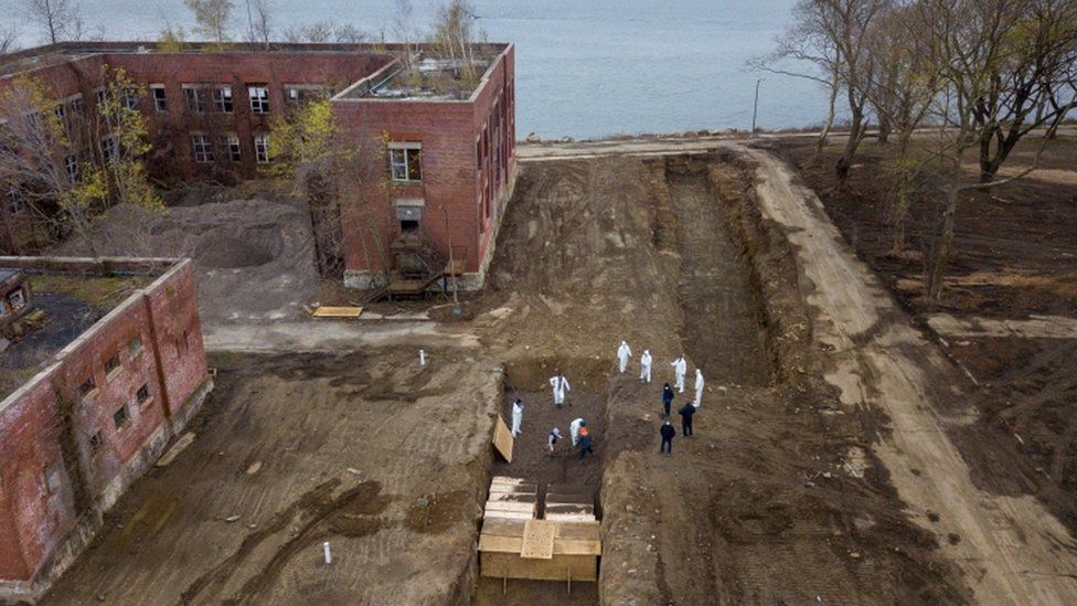 Drone pictures show bodies being buried on New York's Hart Island