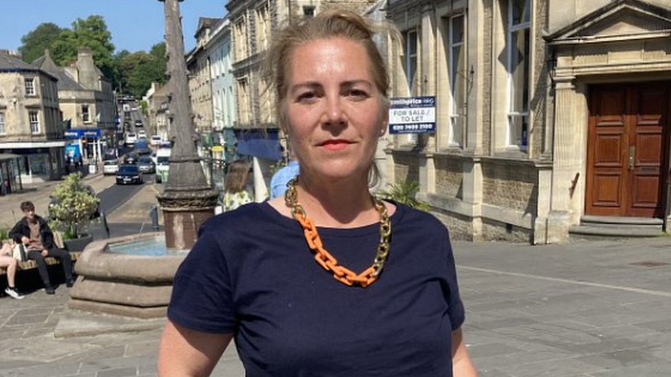 Leader of Frome Town Council, Lisa Merryweather-Millard, standing on the high street