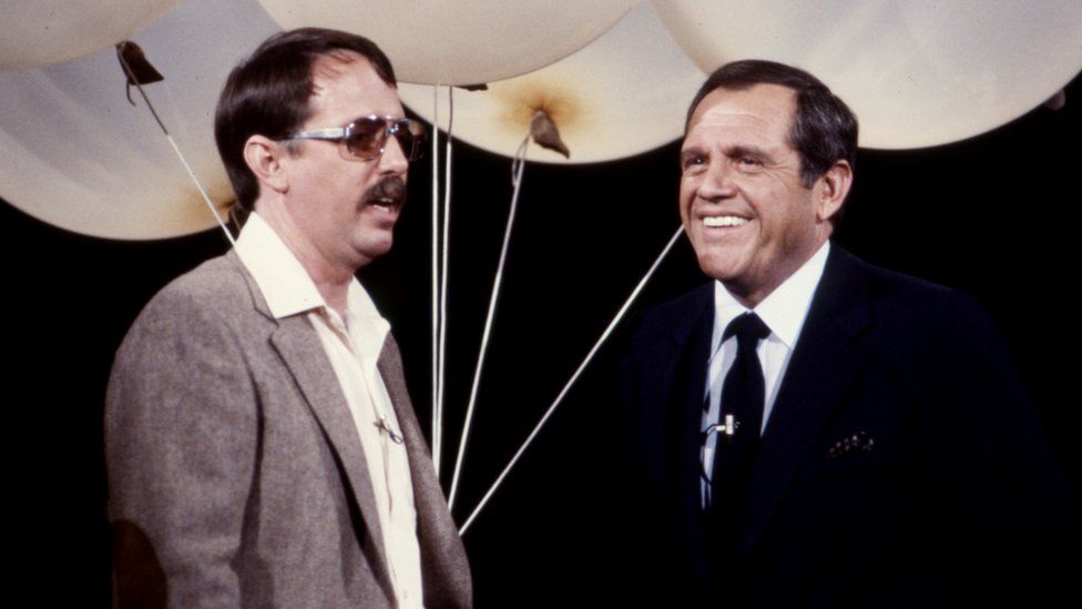 Larry Walters (left) and Alan King on the ABC TV special America's Funniest Foul-Ups in 1984