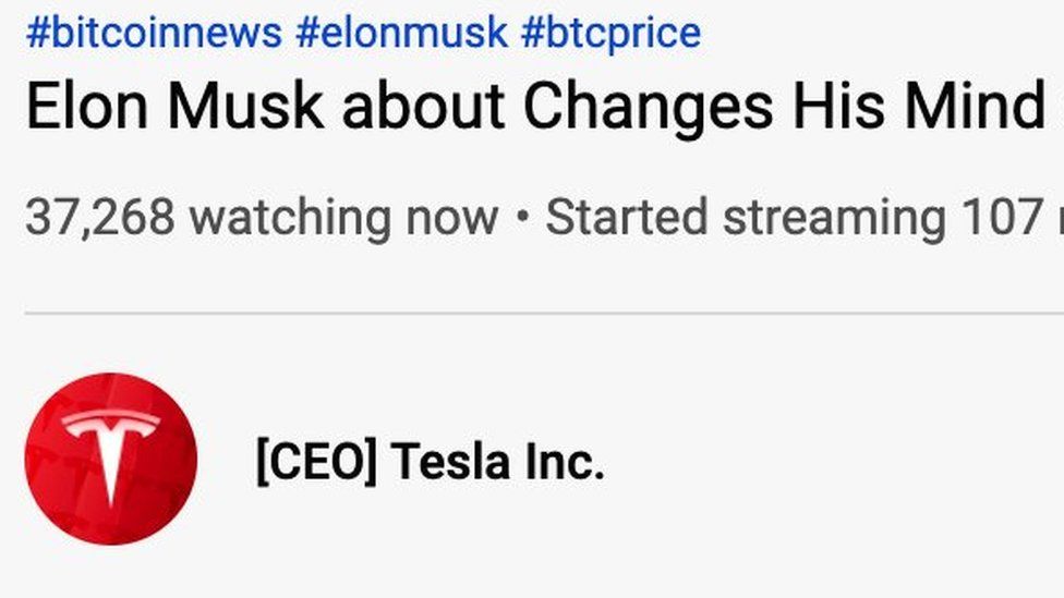 Hacked Tesla YouTube account about Elon Musk
