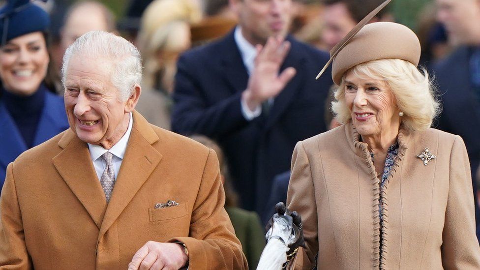 King Charles III and Queen Camilla arrive at church on Christmas Day