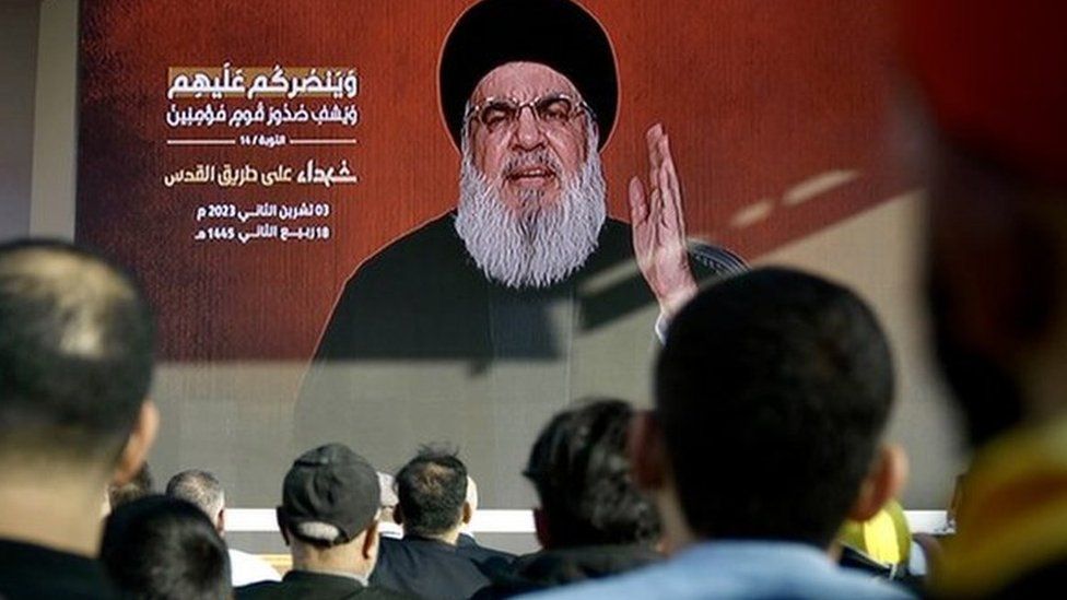 People listening to Nasrallah's speech