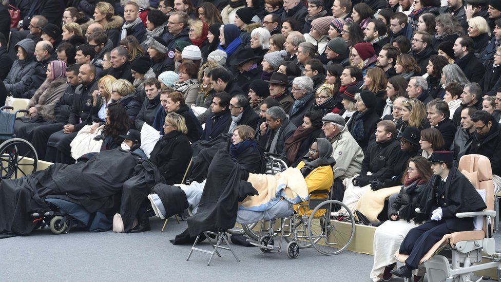 People wounded in the attacks are among those who attended the memorial service in Paris on 27 November 2015