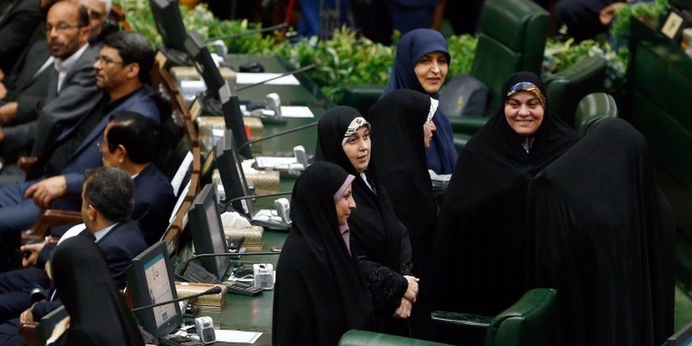 Iranian women lawmakers attend President Hassan Rouhani's swearing-in at the Iranian parliament in Tehran on 5 August 2017.