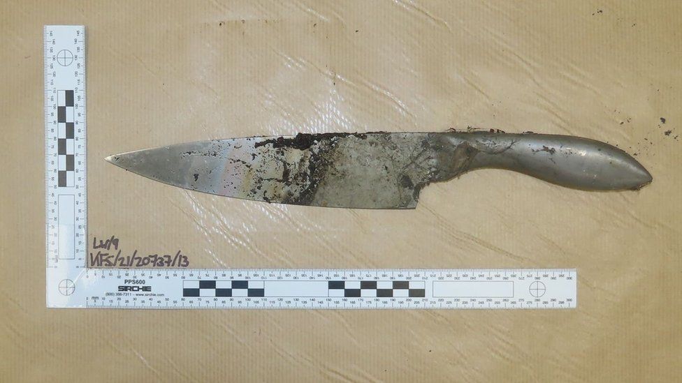 A knife found after the stabbing of Ramarni Crosby