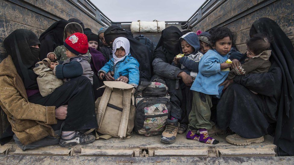Woman and children who fled the Islamic State (IS) group"s embattled holdout of Baghouz on February 14, 2019