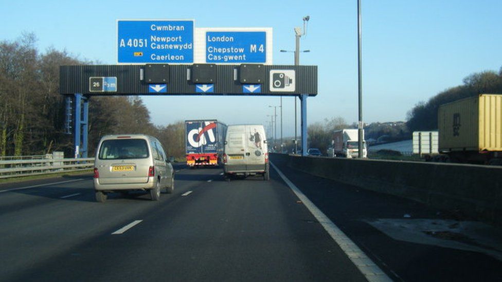 The M4 Eastbound around Newport towards the often congested Malpas Straight before the Brynglas Tunnels