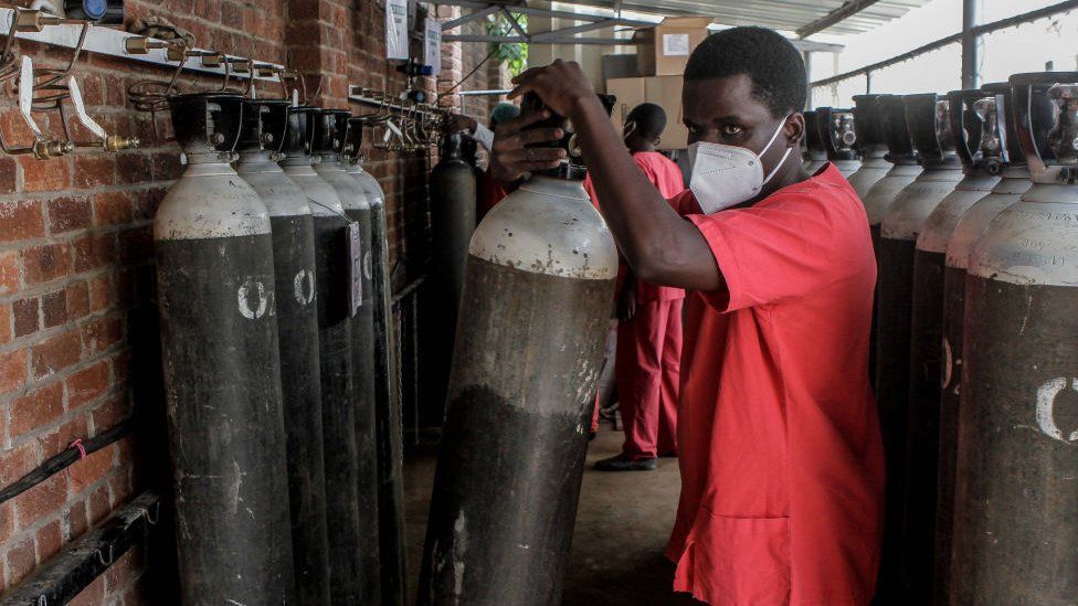 An oxygen refilling centre in Harare