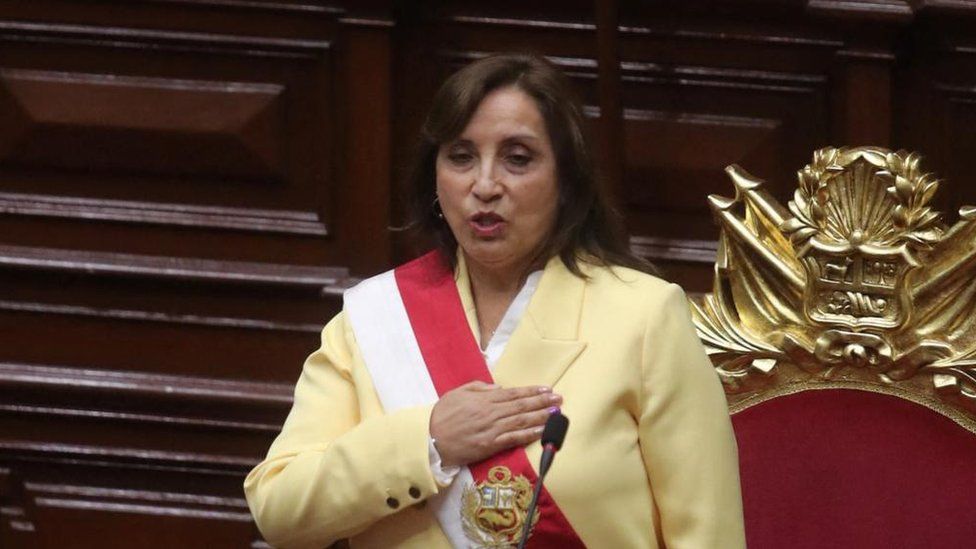 Peru's Vice President Dina Boluarte, who was called on by Congress to take the office of president after the legislature approved the removal of President Pedro Castillo in an impeachment trial, attends her swearing-in ceremony in Lima, Peru December 7, 2022.