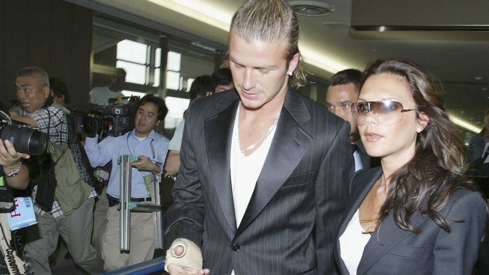 David and Victoria Beckham in Japan in 2003