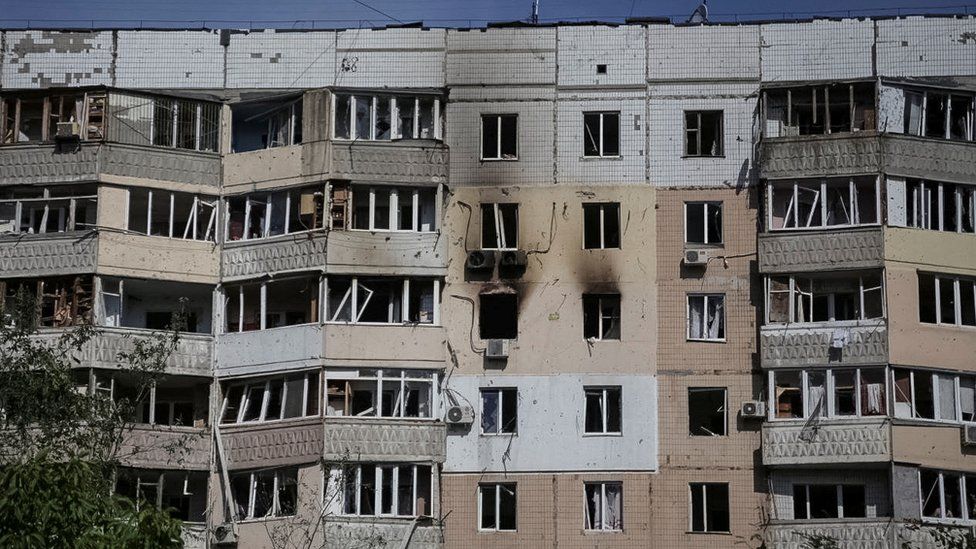 A view shows an apartment building damaged during a massive Russian drone strike in Odesa