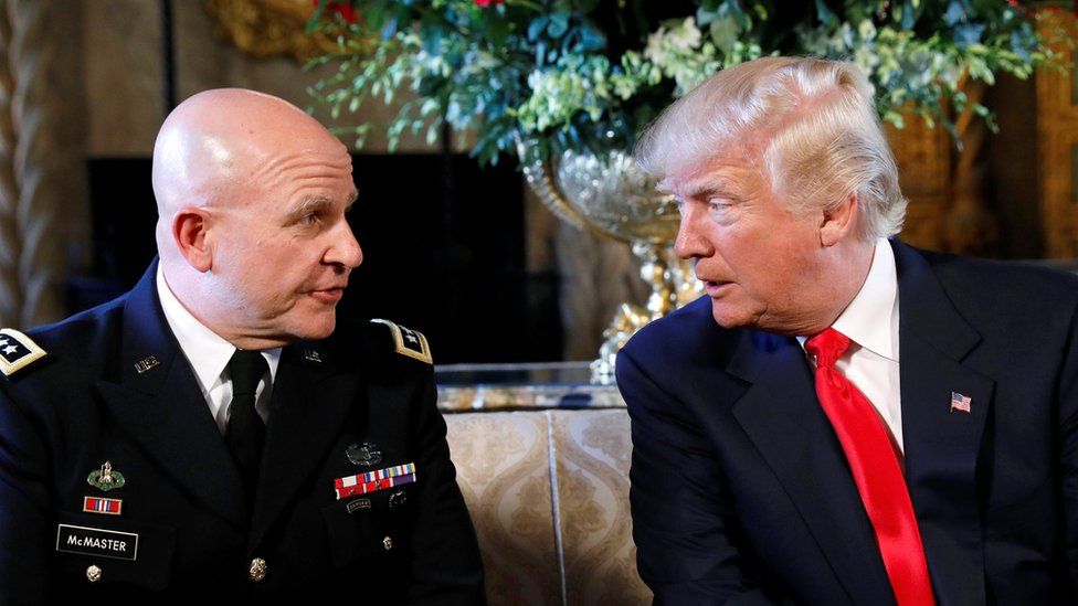 McMaster, left, with Donald Trump, right, at the White House after the announcement