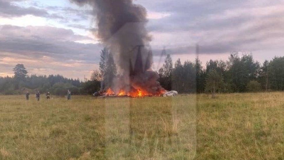 Plane on fire in Tver region, Russia
