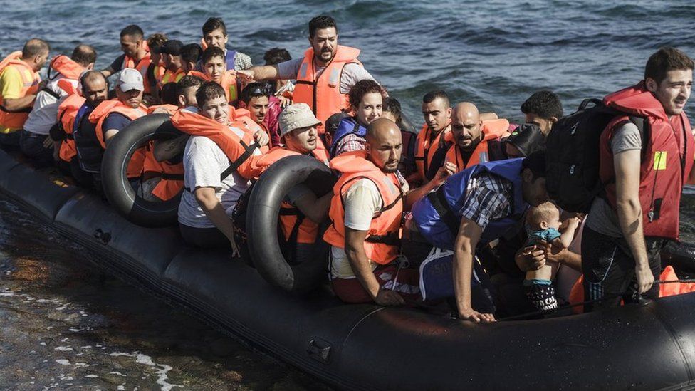Syrian refugees on a boat