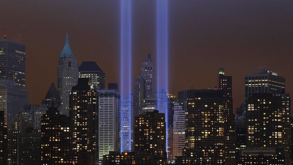 Manhattan Tribute in Lights commemorating 9/11