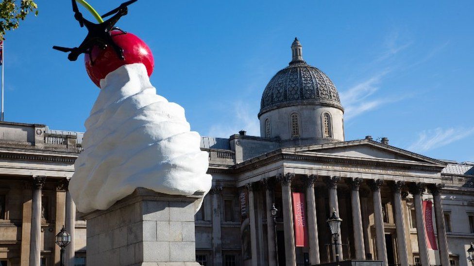 The End by Heather Phillipson, a contemporary art sculpture at the Fourth Plinth in Trafalgar Square