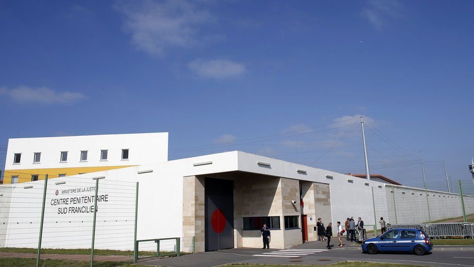 This file photo taken on September 24, 2013 shows the entrance of the Sud-Francilien prison in Reau, outside Paris