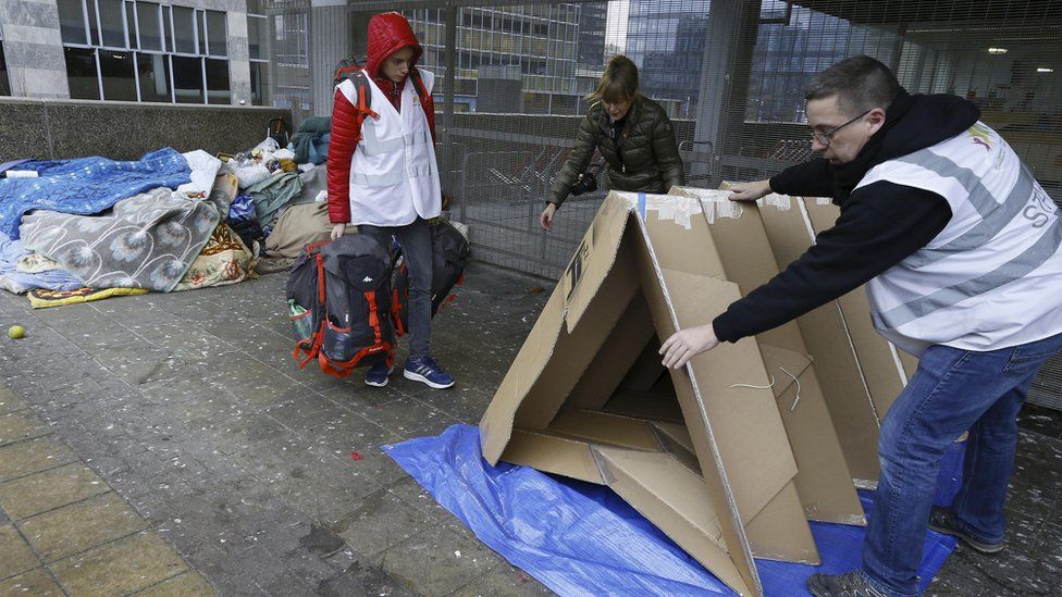 Cardboard tent in Brussels