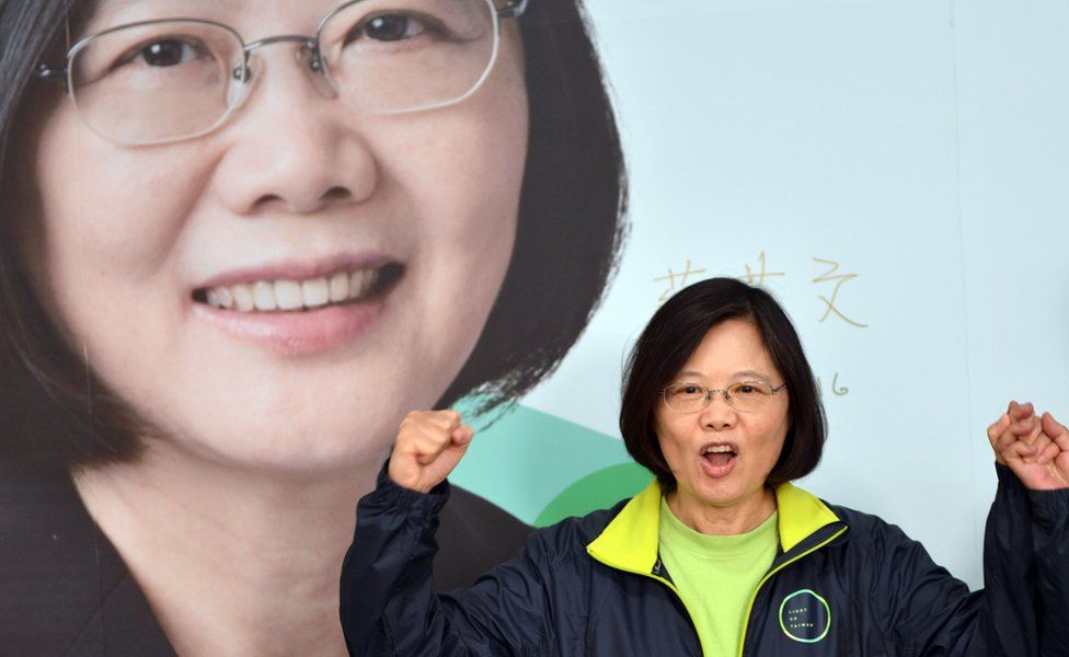 Tsai Ing-wen gesturing during her election campaign