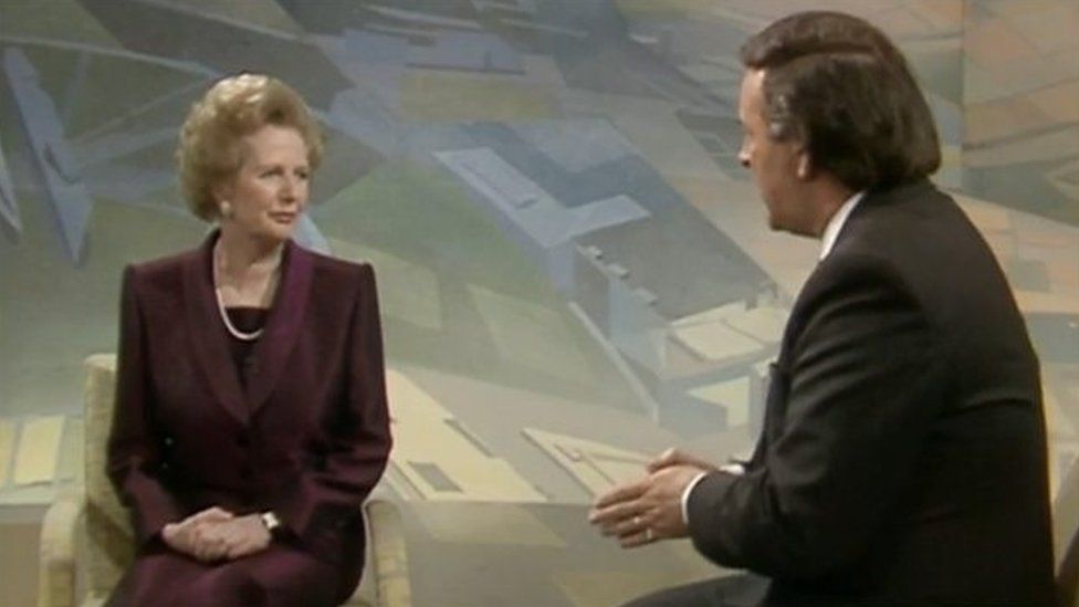 Margaret Thatcher being interviewed by Terry Wogan in 1990