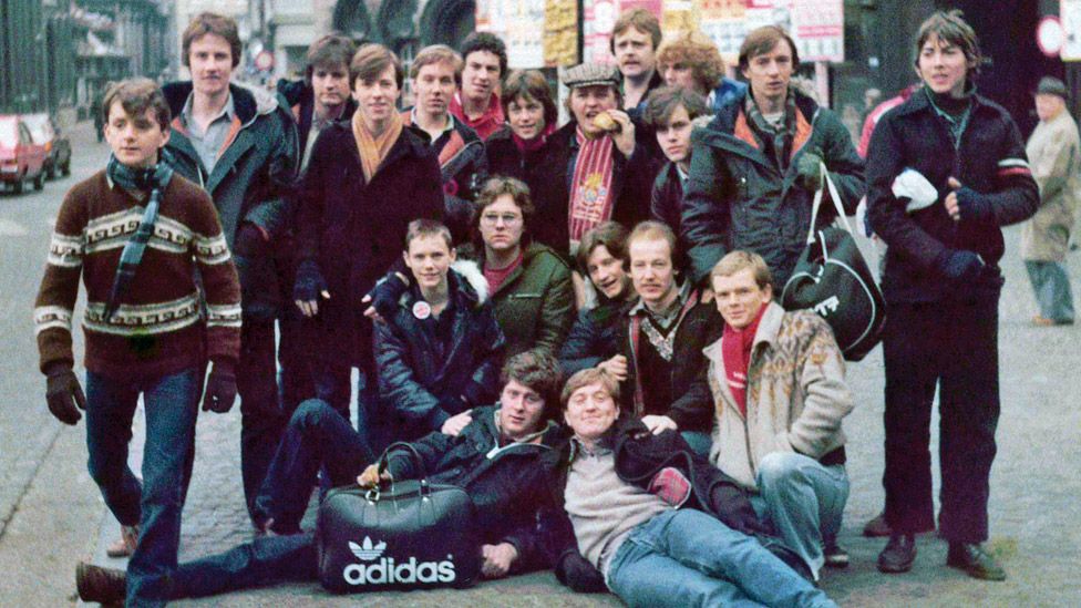Фотография группы болельщиков «Ливерпуля» в Брюсселе в 1978 году
