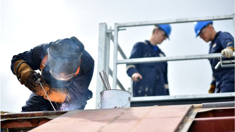 Marine shipyard workers in Wales