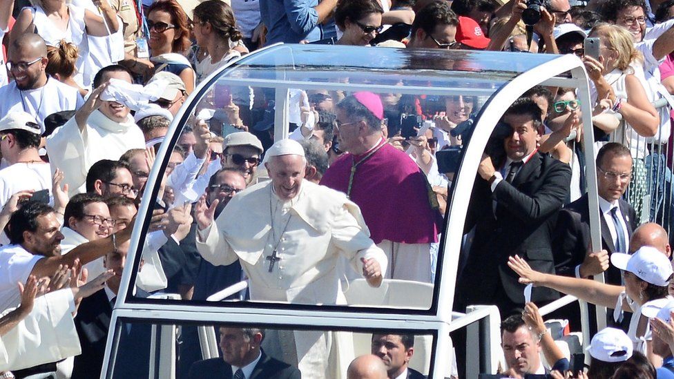 Pope Francis arrives to celebrate the holy mass at the Foro Italico in Palermo, Italy on 15 September 2018