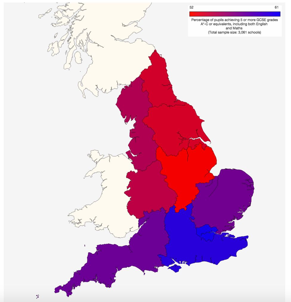 North South Divide Mapped In Gcse Results Bbc News 9044