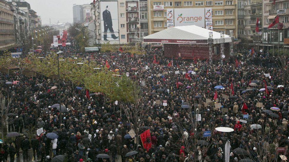 Massive crowds gathered in a peaceful protest called by Kosovo's opposition