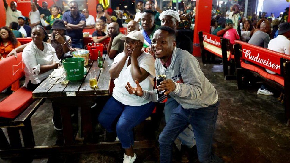 South Africa fans watch New Zealand v South Africa - Soweto, Johannesburg, South Africa - October 28, 2023