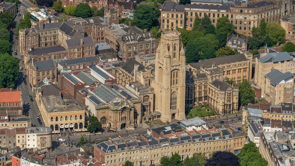 Aerial view of Bristol University and the Wills Memorial Building