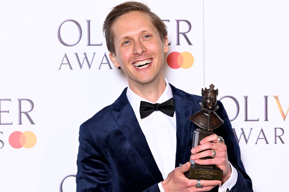 Will Close, winner of the Best Actor in a Supporting Role award for "Dear England", poses in the winners room at The Olivier Awards 2024 at The Royal Albert Hall on April 14, 2024 in London, England
