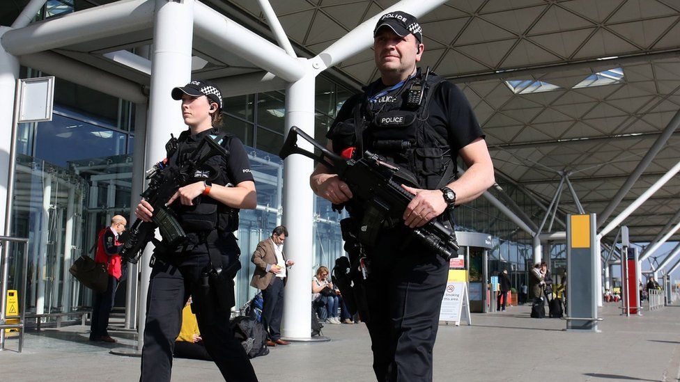 Armed police outside Stansted Airport in March 2016