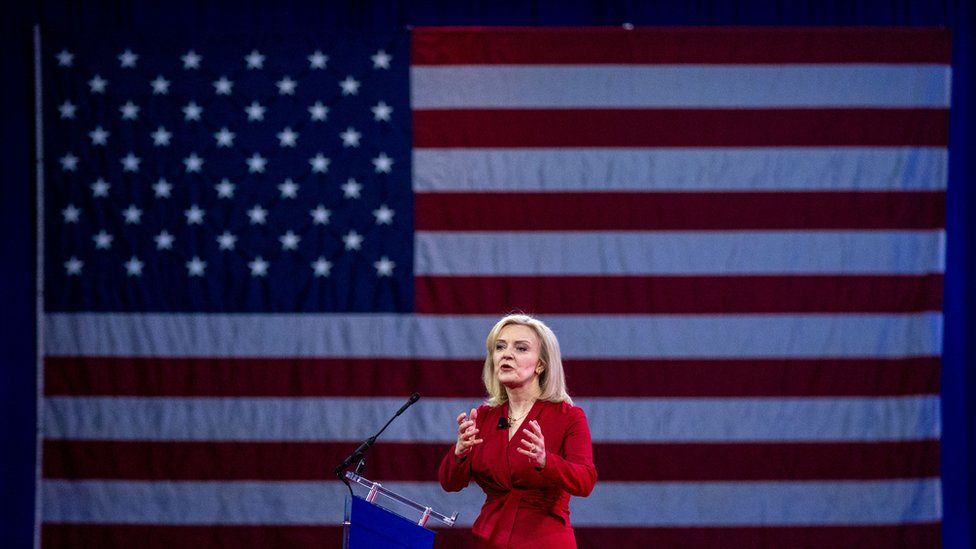 Former British Prime Minister Liz Truss delivers remarks during the Conservative Political Action Conference (CPAC) 2024