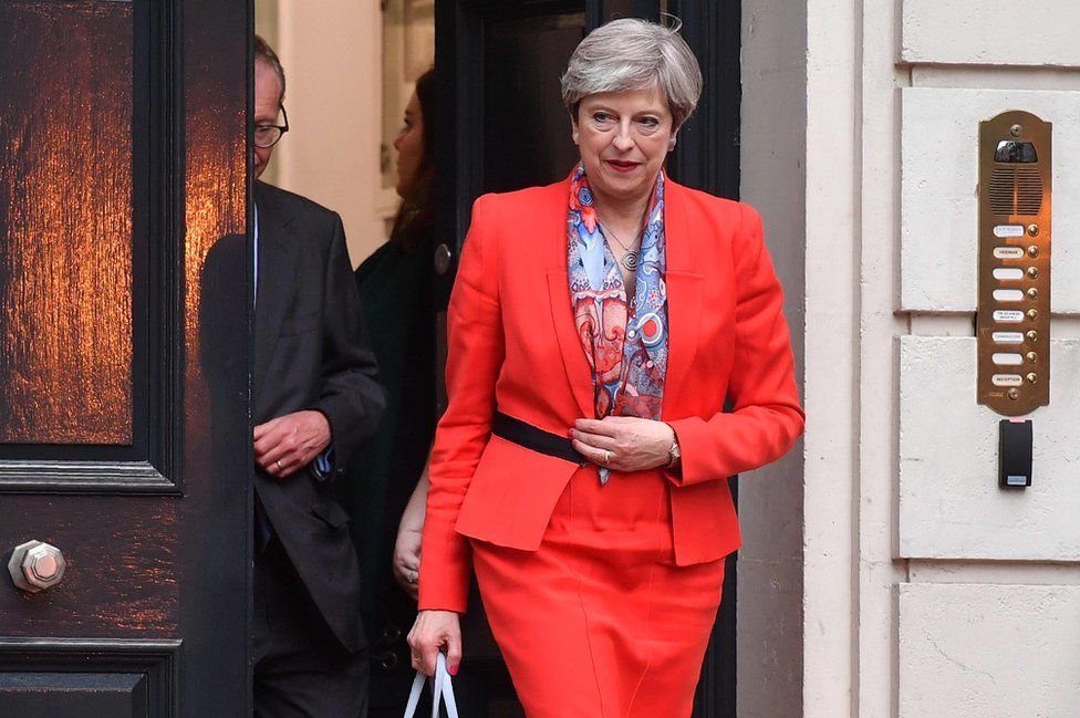 British Prime Minister Theresa May leaves the Conservative Party HQ in central London, on June 9, 2017, hours after the polls closed in the British general election