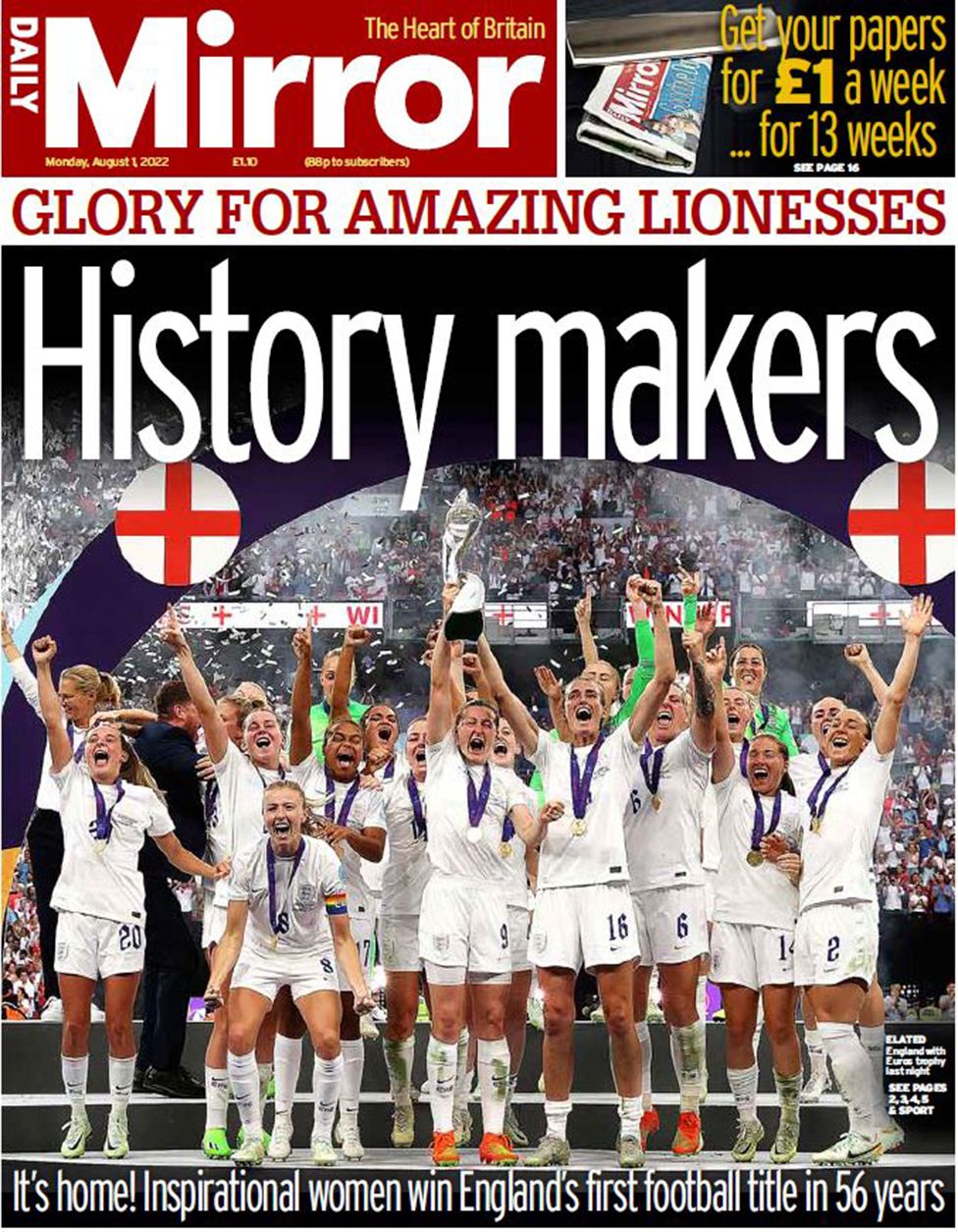 The Daily Mirror front page 1 August 2022