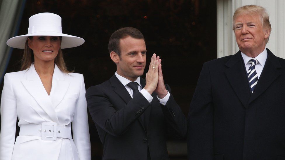 Melania and Donald Trump welcome French President Emmanuel Macron, 24 April 2018